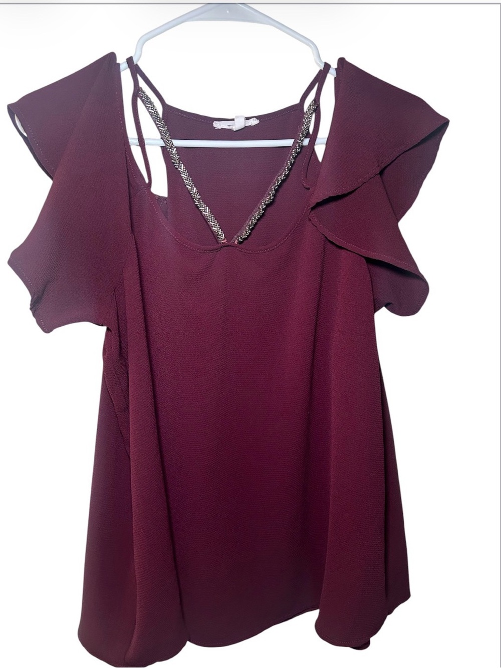 Maurices Cold-Shoulder Ruffle Sleeve Top Burgundy Holiday Classy Night out Date